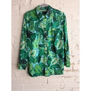 Talbots Plus Tropical Leaf Button Shirt Green Blue Cotton Casual Top Size X